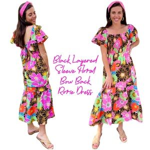 Pinch Colorful Floral Maxi Dress with bow tie in back